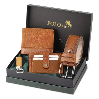 Polo Air Belt, Wallet, Card Holder, Keychain, Tan Tan Set in a Gift Box