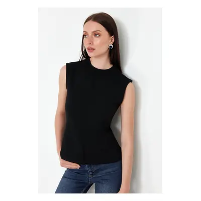 Trendyol Black Viscose/Soft Fabric Fitted Stretchy Knitted Blouse