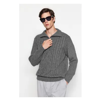 Trendyol Grey Regular Half Turtleneck Hair Knit Sweater