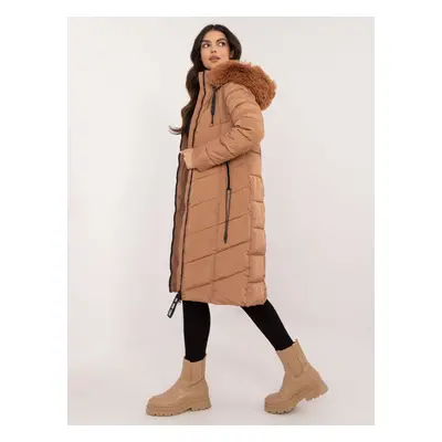 Brown quilted winter jacket with fur