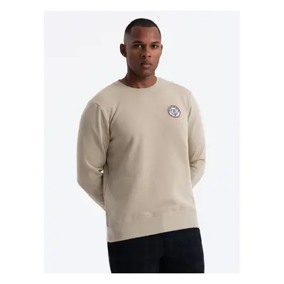 Ombre Men's non-stretch sweatshirt with college style patch - sand