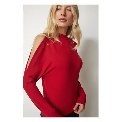 Happiness İstanbul Women's Red High Neck Decollete Knitwear Blouse