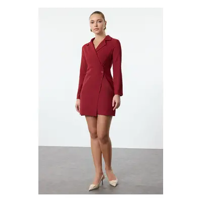 Trendyol Dark Claret Red Button Detailed Mini Woven Jacket Dress