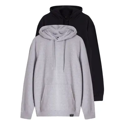 Trendyol Black-Grey 2-Pack Regular/Normal Cut Hooded Fleece/Warm Sweatshirt