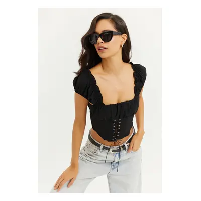 Cool & Sexy Women's Black Eyed Crop Blouse YEL26