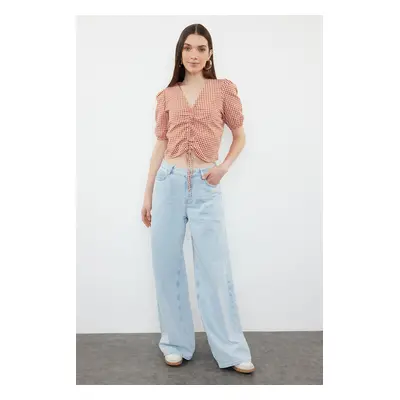 Trendyol Tile Gathered Gingham Woven Blouse