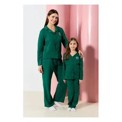 Trendyol Emerald Green Girl Patterned Mini Me Mother Daughter Pajama Set