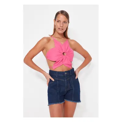 Trendyol Pink Crop Woven Blouse