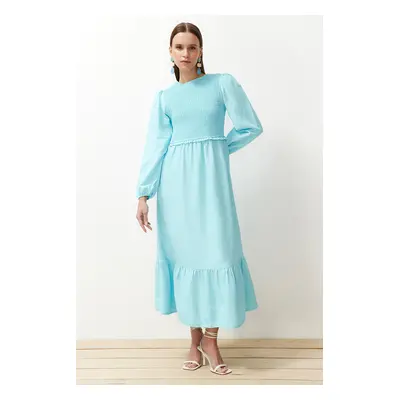 Trendyol Turquoise Gipe Detailed Crew Neck Woven Dress