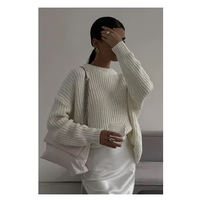 Madmext Cream Crew Neck Basic Sweater