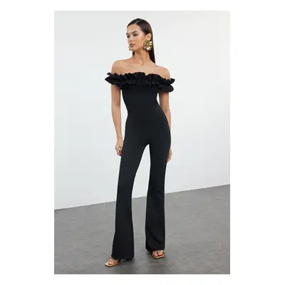 Trendyol Black Body-Sit Flounce Detailed Woven Jumpsuit