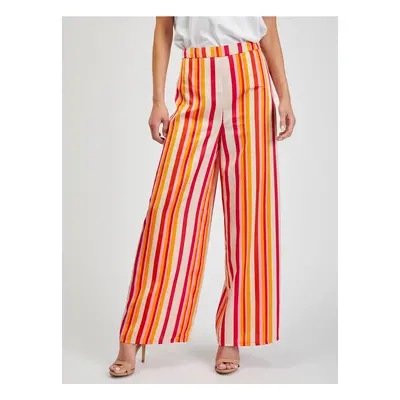 Orsay Red-Yellow Women's Striped Wide Leg Trousers - Women's