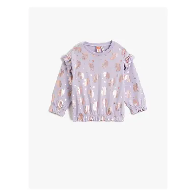 Koton Shiny Unicorn Printed Sweat Ruffle Detailed Long Sleeve Cuffs and Elastic Waist