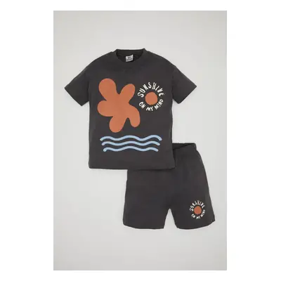 DEFACTO Baby Boy Printed Short Sleeve T-Shirt Shorts 2-Piece Set