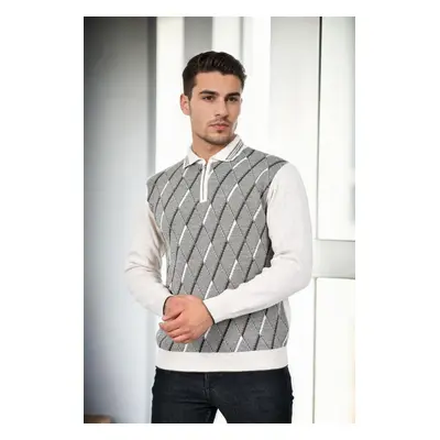 29477 Dewberry Zippered Polo Collar Mens Sweater-STONE