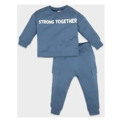 DEFACTO Baby Boy Text Printed Soft Fluffy Cotton Sweatshirt Tracksuit Bottom Top Set