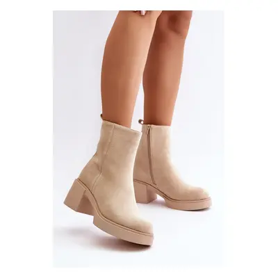 Eco Suede Women's Ankle Boots On Heel Insulated Light Beige Meriluna