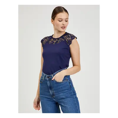 Dark blue women's T-shirt with lace ORSAY - Women