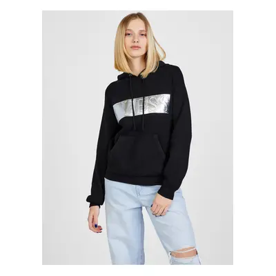 Black Women's Hoodie with Silver Inscription Guess - Women