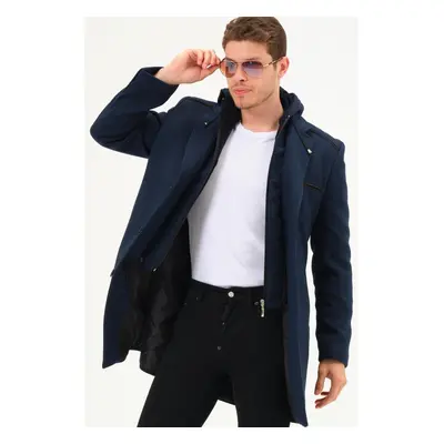 PLT8371 DEWBRRY MEN'S COAT-PLAIN NAVY BLUE