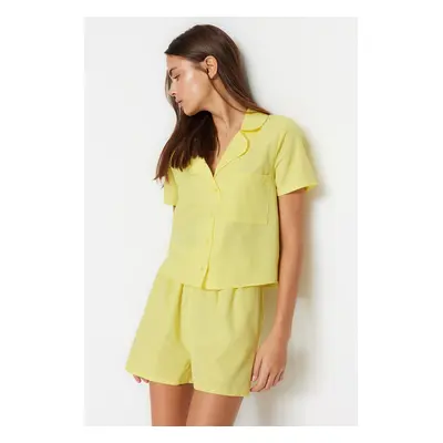 Trendyol Yellow Terrycotton Shirt-Shorts Woven Pajamas Set