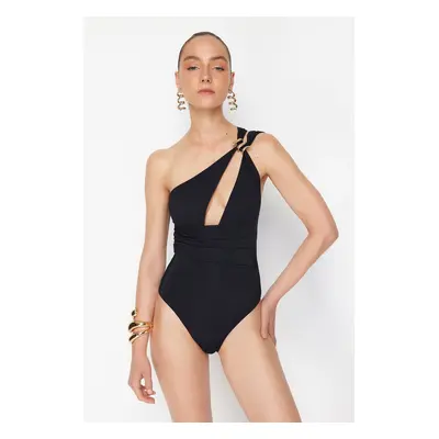 Trendyol X Zeynep Tosun Black Knitted Cut Out/Window Detailed Snake Accessory Swimsuit