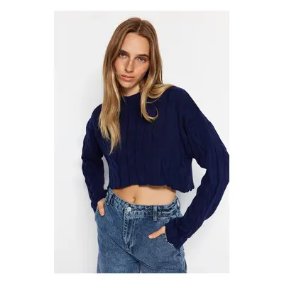 Trendyol Navy Blue Super Crop hajkötött kötött kötött pulóver