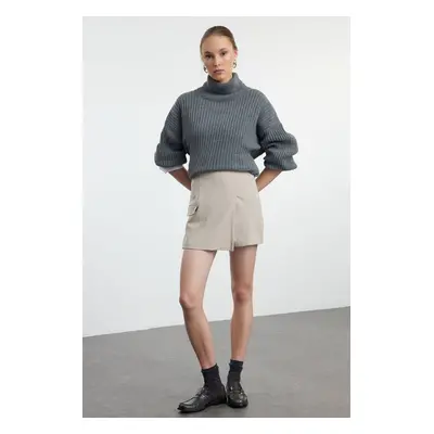 Trendyol Beige Pocket Detailed Double Breasted Woven Shorts Skirt