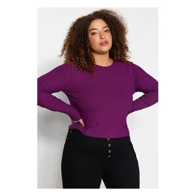 Trendyol Curve Bodycone/Plum Fitted Ribbed Knit Plus Size Blouse