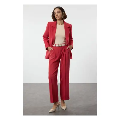 Trendyol Red Limited Edition Straight/Straight Cut Pleated Fabric Trousers