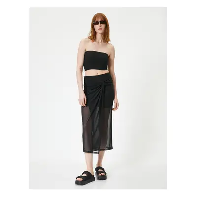 Koton Midi Tulle Skirt Normal Waist Draped