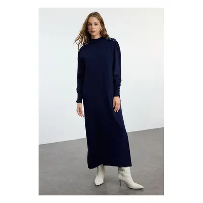 Trendyol Navy Blue Pearl/Stone Detailed Knitwear Dress