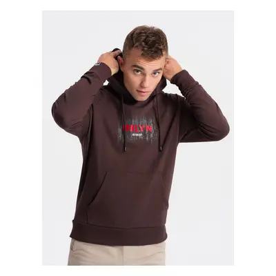 Ombre Men's Classic Printed Kangaroo Sweatshirt - Dark Brown