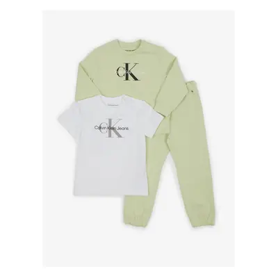 Calvin Klein Set of girls' T-shirt, sweatshirt and sweatpants in white and green Ca - Girls