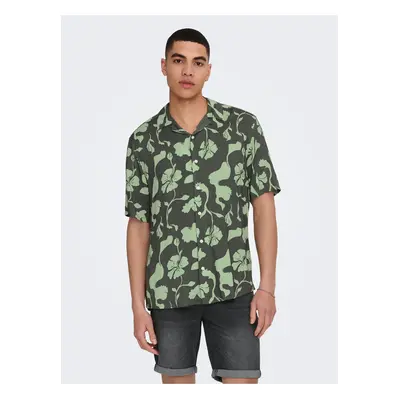 Green Mens Patterned Short Sleeve Shirt ONLY & SONS Dash - Men