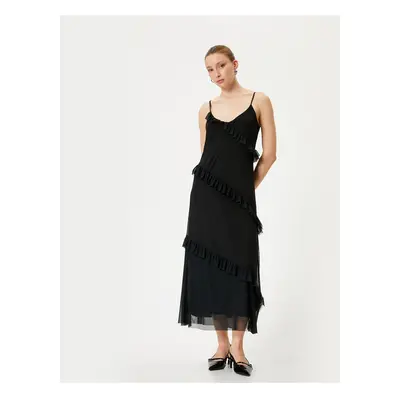 Koton Long Tulle Dress with Frilled Straps