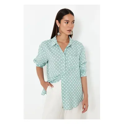 Trendyol Mint Polka Dot Oversize Wide Fit Woven Shirt