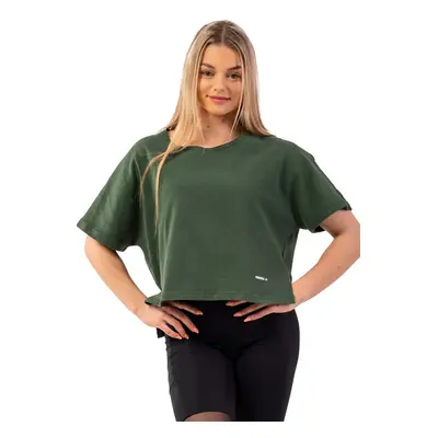 Nebbia Organic Cotton Loose Fit "The Minimalist" Crop Top Women's T-Shirt Dark Green M/L