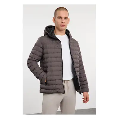 Trendyol Anthracite Regular Fit Hooded Winter Coat