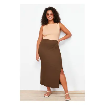 Trendyol Curve Brown Slit Knitted Skirt