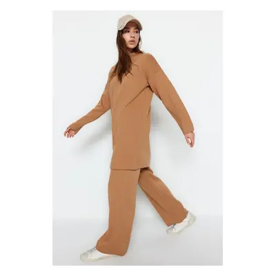 Trendyol Camel Knitwear Sweater-Pants Bottom-Top Set