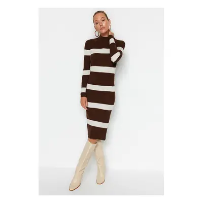 Trendyol Brown Midi Knit Striped Dress