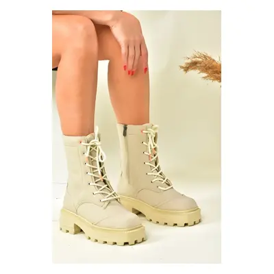 Fox Shoes Beige Women's Boots with Thick Soles