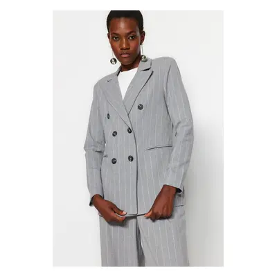 Trendyol Gray Silvery Detailed Lined Woven Striped Blazer Jacket