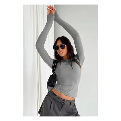 Madmext Dyed Gray Crew Neck Basic Long Sleeve Body