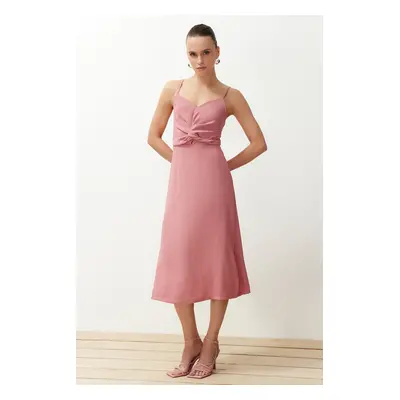 Trendyol Dried Rose A-Cut Strap Woven Midi Dress with Chest Detail