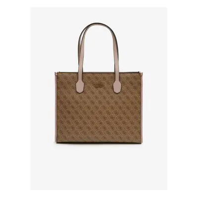 Brown Ladies Patterned Handbag Guess Silvana Tote - Ladies