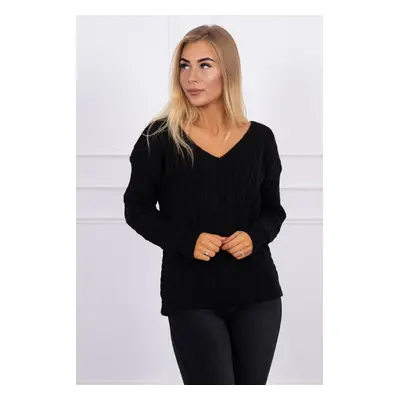 Black knitted sweater with a V-neck