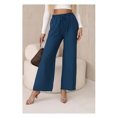 Viscose wide navy trousers