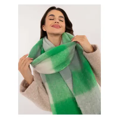 Green and gray winter scarf with fringe